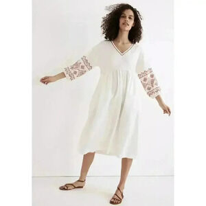 Madewell Embroidered-Sleeve Popover‎ Midi Dress Size Small